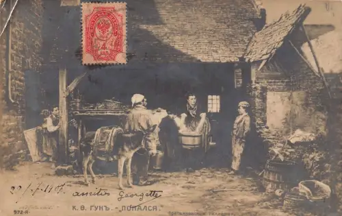 A149 Fotomontage 1907 K F Geschütz Frauen Wäsche Esel Kinder Vintage AK