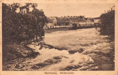 A148 Schweden 1919 Norrkoeping Jaernbrofallet Flussblick Vintage Postkarte