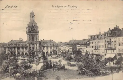 A168 Deutschland 1909 Mannheim Paradeplatz Kaufhaus Vintage Postkarte