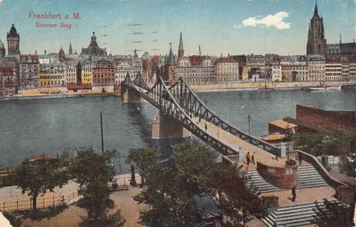 A167 Deutschland 1921 Frankfurt a M Eiserner Steg Brücke alte Postkarte