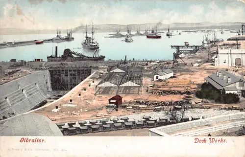 L256 Gibraltar Dock funktioniert. boote vintage postkarte