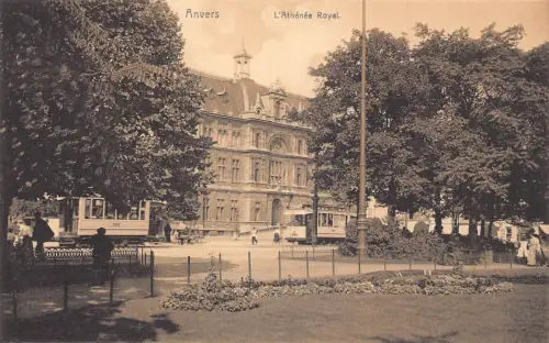 L258 Belgien Anvers - L'Athénée Royal. strassenbahn vintage postkarte