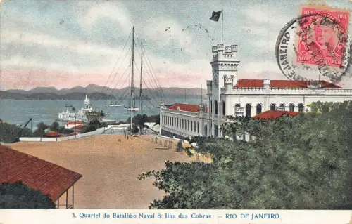L250 Brasilien 1913 Quartel do Batalhão Marine & Ilha das Cobras Vintage Postkarte