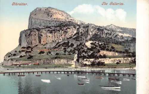 L256 Gibraltar Die Galerien. Berg, Boote, Brücke Vintage Postkarte