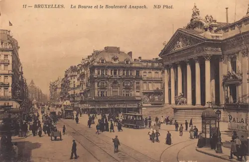 L258 Belgien Bruxelles. La Bourse et le Boulevard Anspach Vintage Postkarte