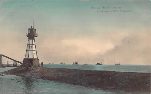A160 Polen 1911 Danzig Danzig Neufahrwasser Leuchtturm Mola Westerplate AK