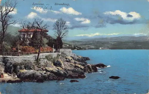 A143 Kroatien 1910 Lovrana Strandweg Obalni Put Promenade Meer Vintage Postkarte