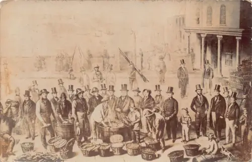 L233 England Fischhandel Verkauf in Plymouth 1840 Hüte Vintage Postkarte