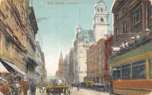 L233 England 1907 Dale Street Liverpool Doppeldecker Pferde Litho Postkarte