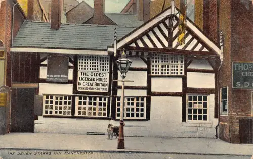 L234 England The Seven Starrs Inn Manchester Hund Vintage Postkarte