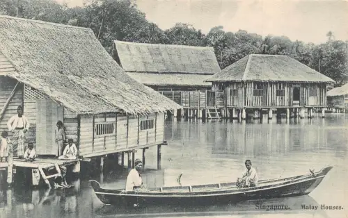 L254 Singapur Malaiische Häuser Boot Postkarte