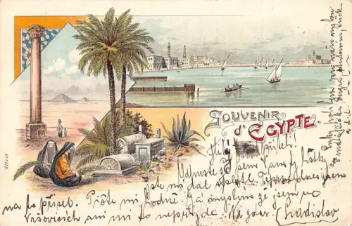 L103 Ägypten 1899 Andenken Litho Vintage Postkarte