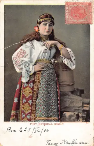 L412 Rumänien 1906 Junge Dame Tracht Vintage Postkarte
