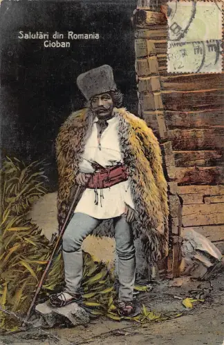 L412 Rumänien 1912 Cioban Schäfer Tracht Vintage Postkarte