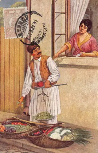 L412 Rumänien Oltean cu zarzavat Straßenverkäufer Volkstracht Vintage Postkarte