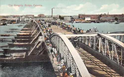L379 Indien The Hooghly Bridge Kalkutta Industrieautos Vintage Postkarte