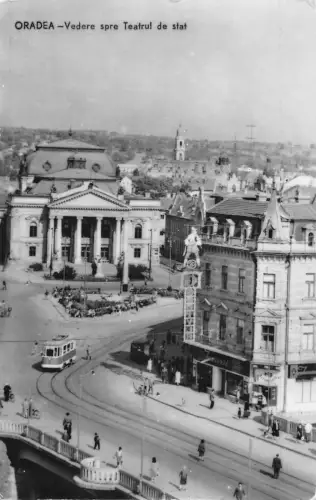 B299 Rumänien Oradea Nagyvarad 1963 Vedere teatrul de stat Straßenbahn RPPC Postkarte