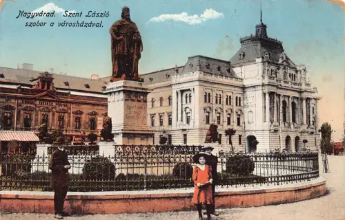 B299 Rumänien Oradea Nagyvarad 1916 Szent Laszlo szobor a varoshazaval Postkarte