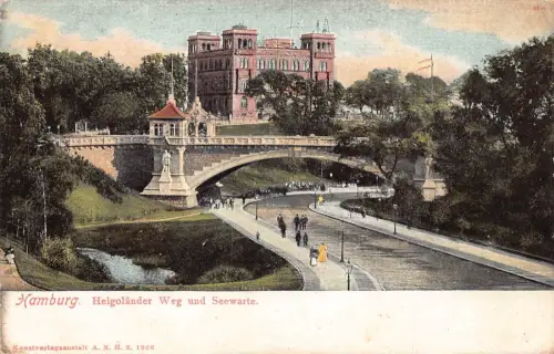 A138 Deutschland Hamburg Helgolaender Weg und Seewarte Brücke Vintage Postkarte