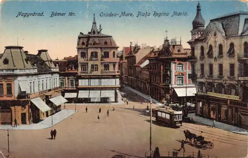 B300 Rumänien Oradea Nagyvarad Piata Regina Maria Straßenbahn Grunfeld Aruhaza AK