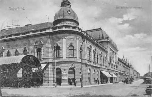 B300 Rumänien Oradea Nagyvarad 1906 Kereskedelmi csarnok Lloyd Schild Postkarte