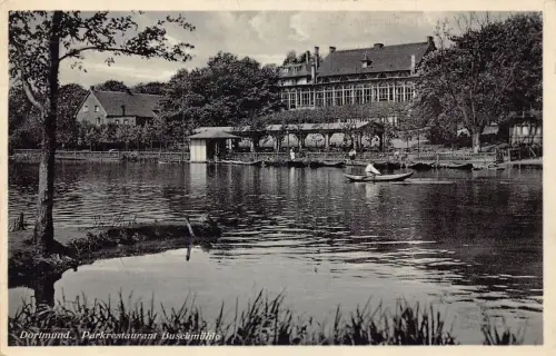 A131 Deutschland 1932 Dortmunder Parkgaststätte Buschmuehle Boote Vintage Postkarte