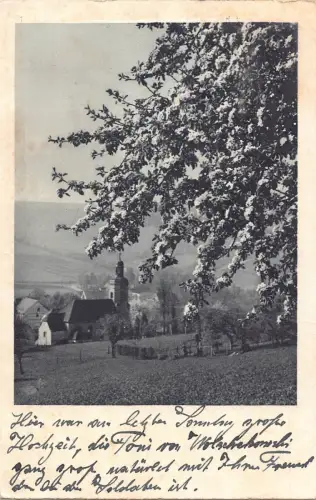 L212 Deutschland 1939 unbekannt, blühender Baum Kirchenlandschaft Vintage Postkarte