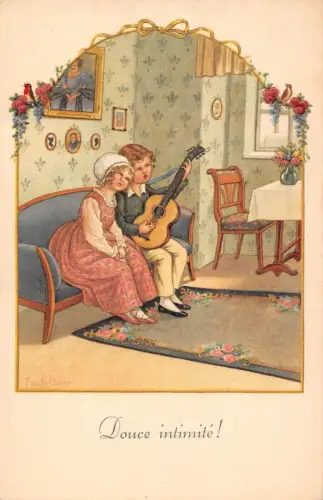 L093 Gitarre spielende Kinder Pauli Ebner signierte Postkarte