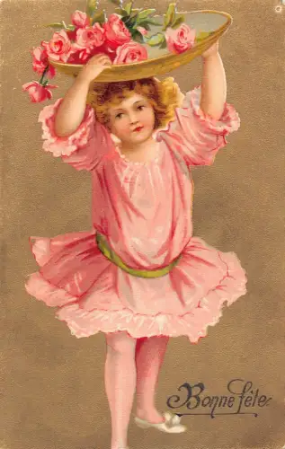 L252 Geburtstagsgrüße 1904 Mädchen Rosen Blumen Postkarte