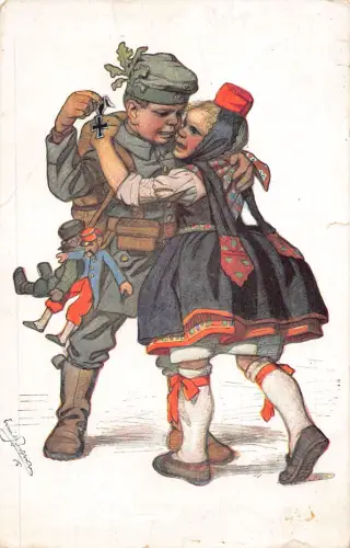 Kinder als Erwachsene 1916 Trachten Soldat Junge Eisernes Kreuz Spielzeug Postkarte