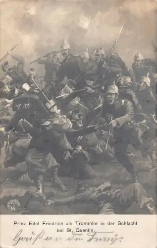 Feldpost 1. Weltkrieg 1914 Kampfszene Prinz Eitel Friedrich als Trommler Postkarte
