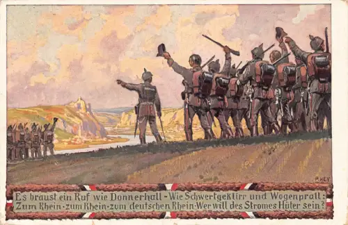 WWI 1915 Infanterie Soldaten schreien Ein Ruf Kunst von Pau Hey Feld Postkarte