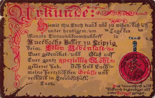 Werbung Auerbachs Keller Leipzig Restaurant geprägt Vintage Postkarte