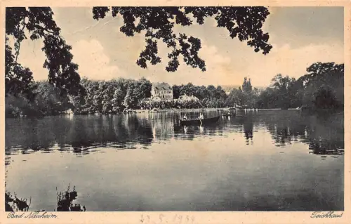 Deutschland Bad Nauheim Teichhaus See Boot Vintage Postkarte