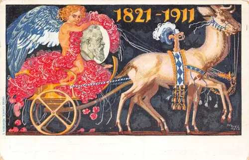 Bayern 1911 Prinz Liutpold 90. Geburt alegorischer Wagen Blumen Engel 5Pf AK