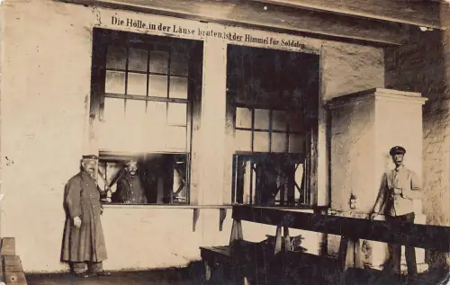 Feldpost 1. Weltkrieg 1917 Himmel und Hölle Zitat Soldaten Kaserne Innenbank Postkarte
