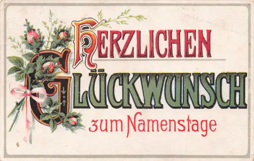 Namenstag Grüße 1918 Rosenstrauß Feldpost 1. Weltkrieg Vintage Postkarte