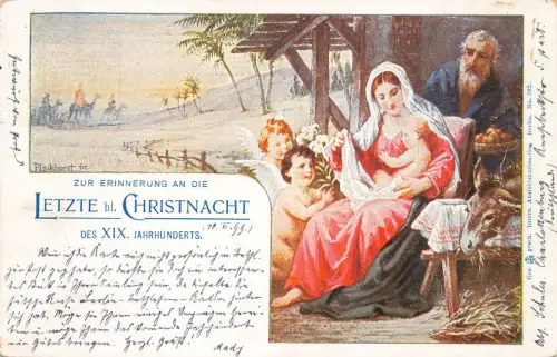Österreich PO in der Türkei 1899 Religiöse Szene Krippe Jesus Engel Postkarte