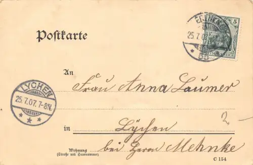 Deutschland, Erling 1907 nach Lychen Ganzsache