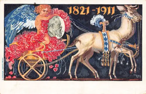 Deutschland Bayern 1911 Prinz Liutpold 90. Geburtswagen Blumen Engel Postkarte