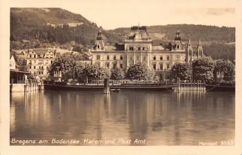 Österreich Bregenz am Bodensee Hafen Post Amt Hafen Vintage Postkarte