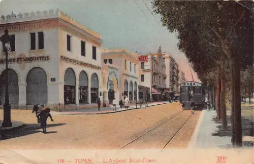 Tunesien Tunis L'Avenue Jules-Fähre Straßenbahn Maschinen Industrielles Vintage Postkarte