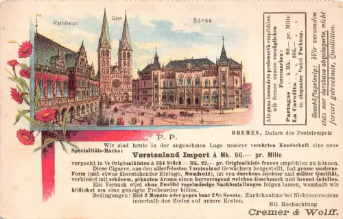 Deutschland 1900 Bremen Cremer&Wolff Dom Rathaus Burenblumen Litho AK