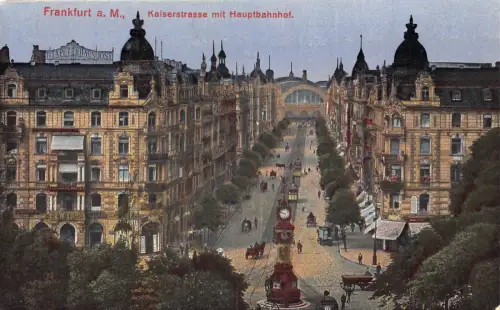 Deutschland Frankfurt a M Kaiserstraße Straßenuhr Bahnhof Vintage Postkarte