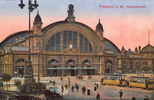 Deutschland Frankfurt A M Hauptbahnhof Bahnhof Straßenbahnwagen Oldtimer Postkarte