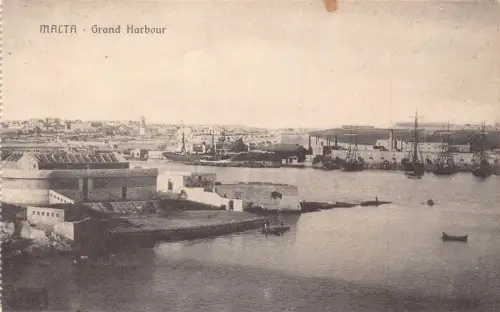 Malta Valletta Grand Harbour Panorama Boote Vintage Postkarte