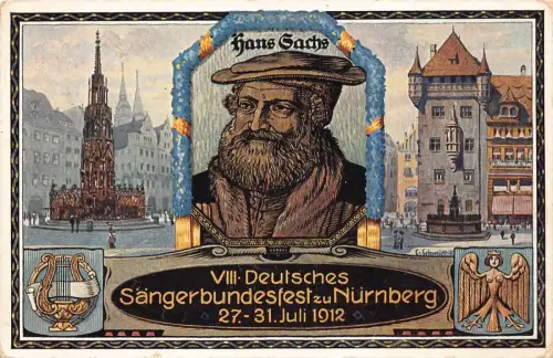 Deutschland 1912 Hans Sachs Saengerbundesfest Nürnberg Wappen Postkarte