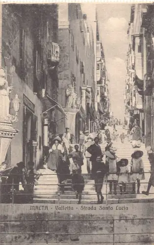 Malta Valletta Strada Santa Lucia Straße Treppe Vintage Postkarte