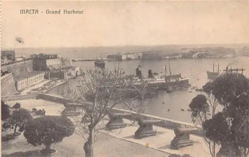 Malta Valletta Grand Harbor Steamboat Vintage Postkarte