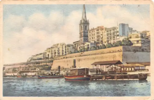 Malta Marsamuscetto Landeplatz Valletta Dampfschiffe Vintage Postkarte
